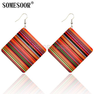 SOMESOOR Geometric African Fabric Style Bohemian Wooden Drop Earrings Afro Ethnic Square Pendant Dangle Jewelry For Women Gifts Alodia Store