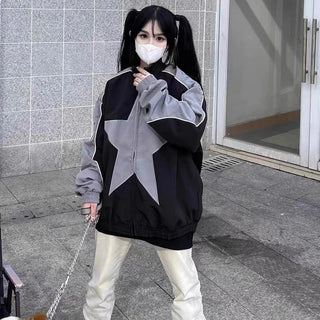 Spring Bomber Jacket Men Women Vintage Star Pattern Harajuku Alodia Store