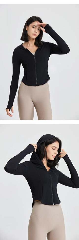 Elasticity Hoodie Yoga Jacket Comfortable Slimming Top Women's Running Sports Jacket GYM Tights Zipper Women Long Sleeves Coat Alodia Store