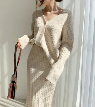 Two Piece Sets Womens Outifits Autumn/Winter Solid Knitted Cardigan sexy Alodia Store
