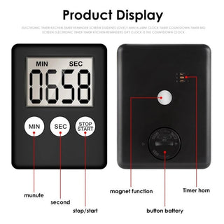 led kitchen timer magnetic adsorption countdown stopwatch cooking learning timer electronic timer LCD small alarm clock Alodia Store