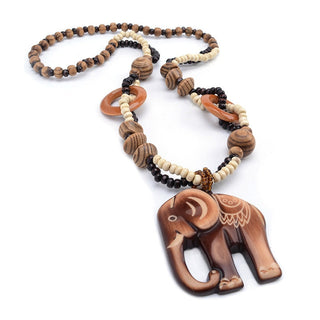 Boho Jewelry Ethnic Style Long Hand Made Bead Wood Elephant Pendant Necklace Sweater Chain For Women Fashion Neck Jewelry Gift Alodia Store