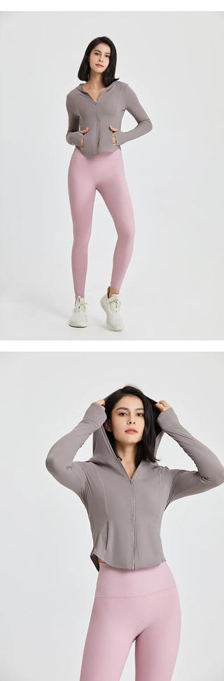 Elasticity Hoodie Yoga Jacket Comfortable Slimming Top Women's Running Sports Jacket GYM Tights Zipper Women Long Sleeves Coat Alodia Store