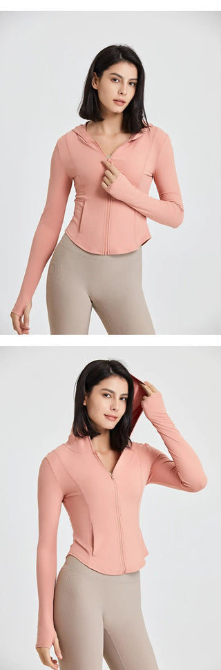 Elasticity Hoodie Yoga Jacket Comfortable Slimming Top Women's Running Sports Jacket GYM Tights Zipper Women Long Sleeves Coat Alodia Store