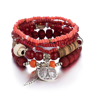 Mexico Bohemian Style Women Accessories Multi-Layer Wooden Beaded Bracelet Tree of Life Tassel Pendant Elastic Bracelet Jewelry Alodia Store
