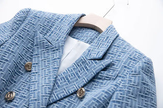 Geometric Pattern Denim Jackets Alodia Store