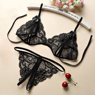 Sexy Crotchless White Underwear Women Lace Hollow Bra Set Erotic Costume Teddy Baby Doll Dress Deep V Open Bra Porn Lingerie Set Alodia Store