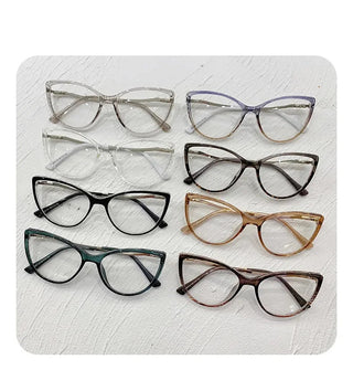Fashion Blue Light Glasses Blocking Cat Eye Reading Glasses Women Trend Optical Tea Stripe Vision Care Eyeglasses Diopter 무테 안경 Alodia Store