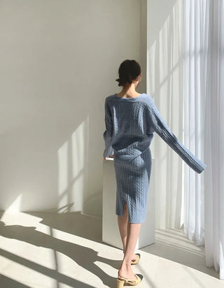 Two Piece Sets Womens Outifits Autumn/Winter Solid Knitted Cardigan sexy Alodia Store