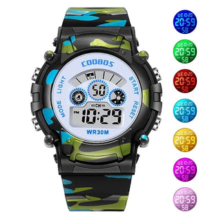 Luminous Camouflage Kids Watches LED Colorful Flash Digital Waterproof Alarm for Boys Girls Anti-seismic Creative Children Clock Alodia Store