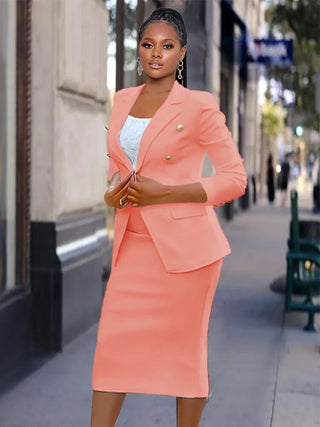 Sets Elagant 6 Buttons Jacket Knee Length Skirts Wide Leg Pants Suits Casual Office Work Alodia Store