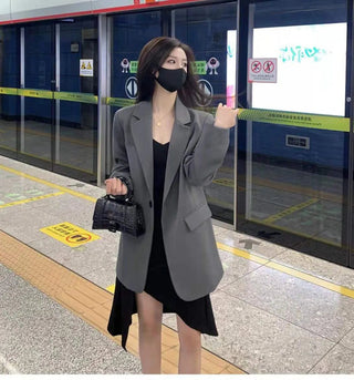 Gray Blazers Women Streetwear  Korean Style Alodia Store