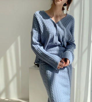 Two Piece Sets Womens Outifits Autumn/Winter Solid Knitted Cardigan sexy Alodia Store