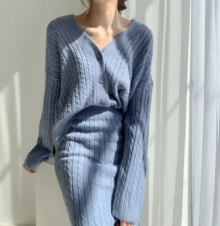 Two Piece Sets Womens Outifits Autumn/Winter Solid Knitted Cardigan sexy Alodia Store