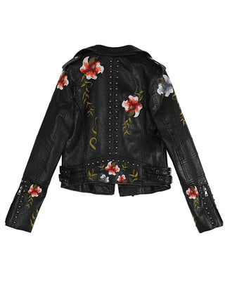 Ftlzz Women Floral Print Embroidery Faux Soft Leather Jacket Coat Alodia Store