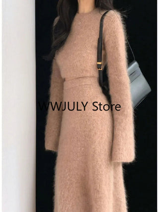 Elegant 2 Piece Dress Set Office Lady Y2k Crop Tops + Slim Bodycon Midi Skirt Alodia Store