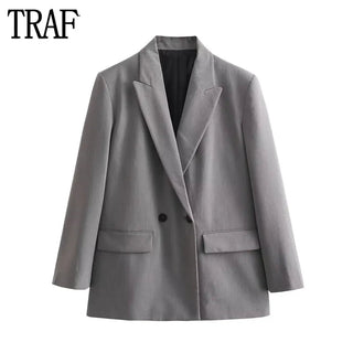 TRAF Grey Oversize Long Blazer Women Alodia Store