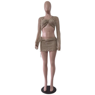 Elegant Knit Sequin Dress 2 Piece Set Outfit Alodia Store