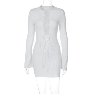 INS 2023 Spring Fall Elegant Solid V-Neck Mini Dress Sexy Bandage Alodia Store