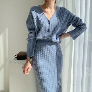 Two Piece Sets Womens Outifits Autumn/Winter Solid Knitted Cardigan sexy Alodia Store