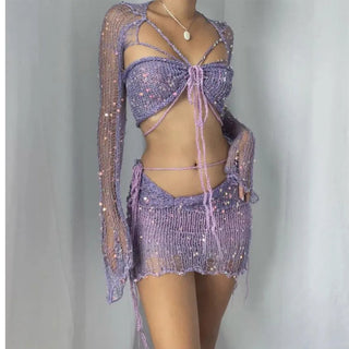 Elegant Knit Sequin Dress 2 Piece Set Outfit Alodia Store