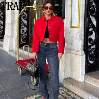TRAF Cropped Jacket Woman Office Wear Alodia Store