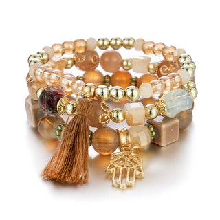 Mexico Bohemian Style Women Accessories Multi-Layer Wooden Beaded Bracelet Tree of Life Tassel Pendant Elastic Bracelet Jewelry Alodia Store