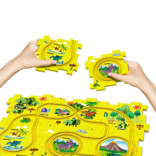 Puzzle Track Car for Kids Cartoon Dinosaurs Race Car Track Toys with Electric Car Educational Jigsaw Toy for Children Gift Alodia Store