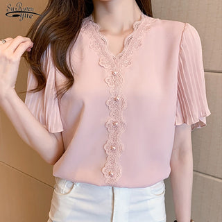 NEW SUMMER Print Chiffon Blouse Women alodia store