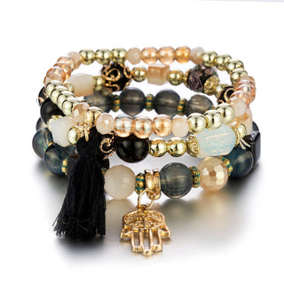 Mexico Bohemian Style Women Accessories Multi-Layer Wooden Beaded Bracelet Tree of Life Tassel Pendant Elastic Bracelet Jewelry Alodia Store