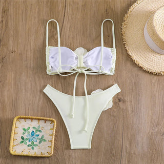 Sexy Flower Bandeau Swimwear Thong Bikini 2024 Women Alodia Store