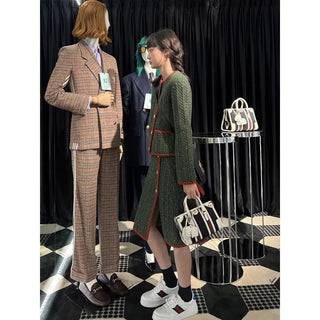Two Peice Sets Vintage Knitted Cardigan Full  Elastic Waist  Knee-Length Skirt 2 Piece Set Luxury Alodia Store