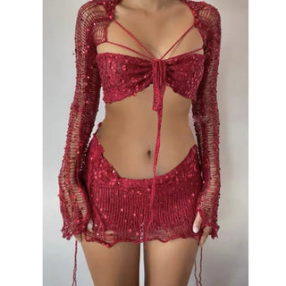 Elegant Knit Sequin Dress 2 Piece Set Outfit Alodia Store