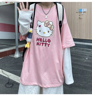 Sanrio Hello Kitty Sweet Long Sleeve Shirt Women Y2K Street Fashion Clothes Lovely Oversized Casual Pullover Korean Style Tops Alodia Store