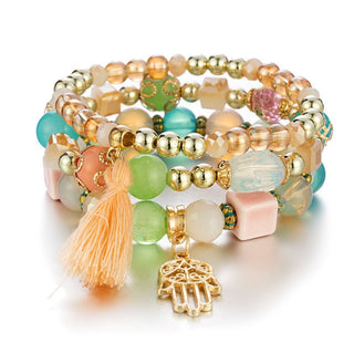 Mexico Bohemian Style Women Accessories Multi-Layer Wooden Beaded Bracelet Tree of Life Tassel Pendant Elastic Bracelet Jewelry Alodia Store