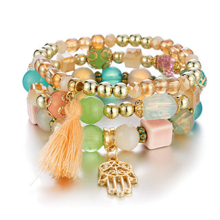 Mexico Bohemian Style Women Accessories Multi-Layer Wooden Beaded Bracelet Tree of Life Tassel Pendant Elastic Bracelet Jewelry Alodia Store