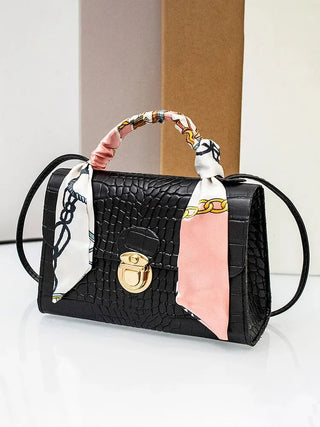Tote with Scarf Bag Summer PU Leather Printing Shoulder Square Bag for Women Alodia Store