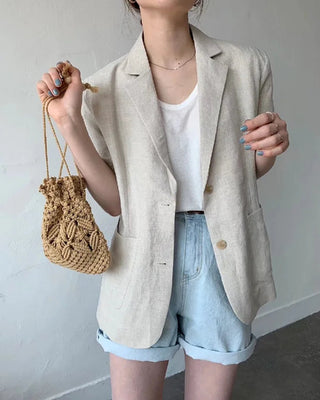 Cotton Linen Short-sleeved Coat Loose Alodia Store