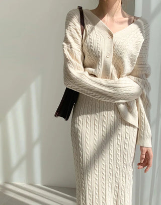 Two Piece Sets Womens Outifits Autumn/Winter Solid Knitted Cardigan sexy Alodia Store