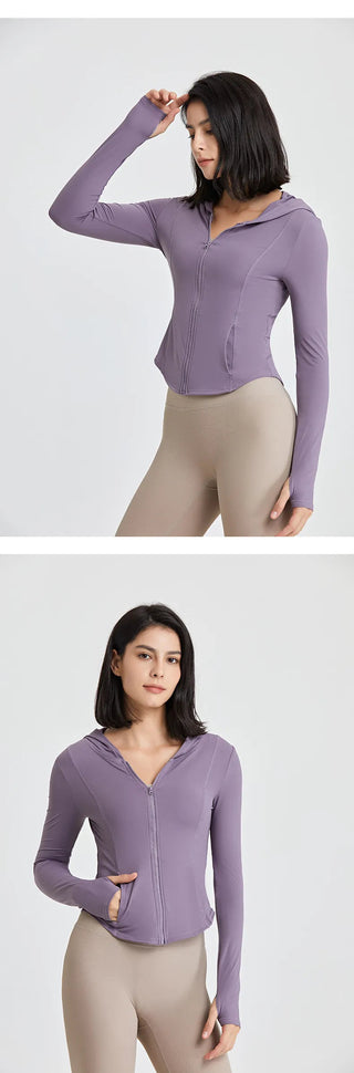 Elasticity Hoodie Yoga Jacket Comfortable Slimming Top Women's Running Sports Jacket GYM Tights Zipper Women Long Sleeves Coat Alodia Store