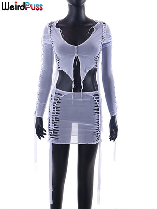 Weird Puss Mesh Sexy 2 Piece Set Alodia Store