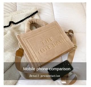 Female Square Tote Crossbody Bag Aesthetic Velour Elegant Alodia Store
