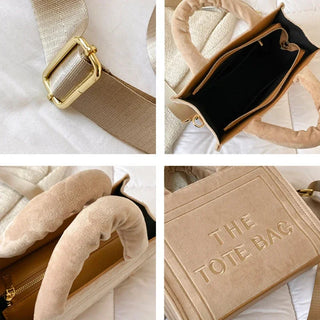 Female Square Tote Crossbody Bag Aesthetic Velour Elegant Alodia Store