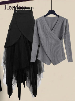 Black Skirt Two Piece Set Alodia Store
