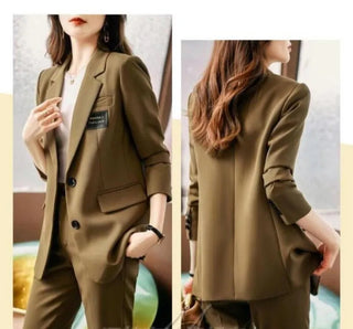 Long Sleeve Blazers Coat Pant Suit Korean Elegant Chic Matching Set Alodia Store