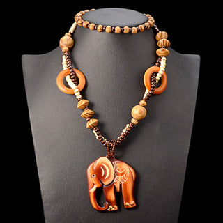 Boho Jewelry Ethnic Style Long Hand Made Bead Wood Elephant Pendant Necklace Sweater Chain For Women Fashion Neck Jewelry Gift Alodia Store