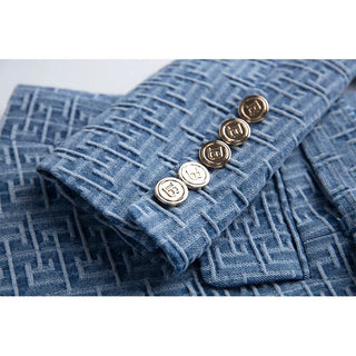 Geometric Pattern Denim Jackets Alodia Store