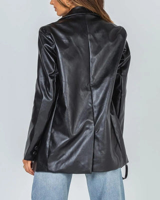Long Sleeve Faux Leather Blazer Alodia Store
