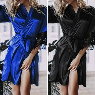 Sleeping Robe with Belt High Waist Ladies Nightgown Nighty Dress Alodia Store