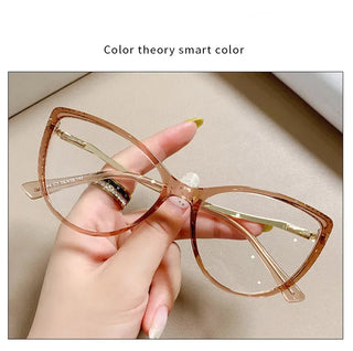 Fashion Blue Light Glasses Blocking Cat Eye Reading Glasses Women Trend Optical Tea Stripe Vision Care Eyeglasses Diopter 무테 안경 Alodia Store